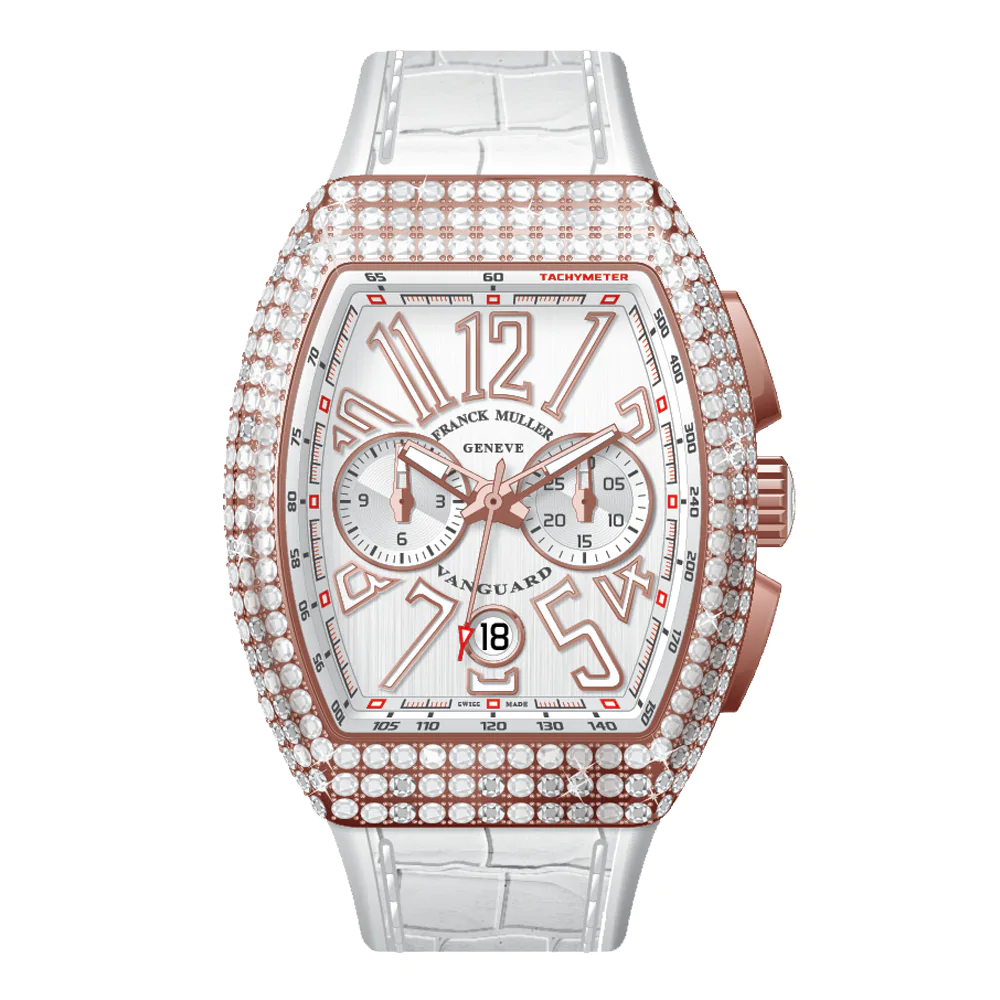 V41 Vanguard Chrono Rose Gold White Diamonds Case - White