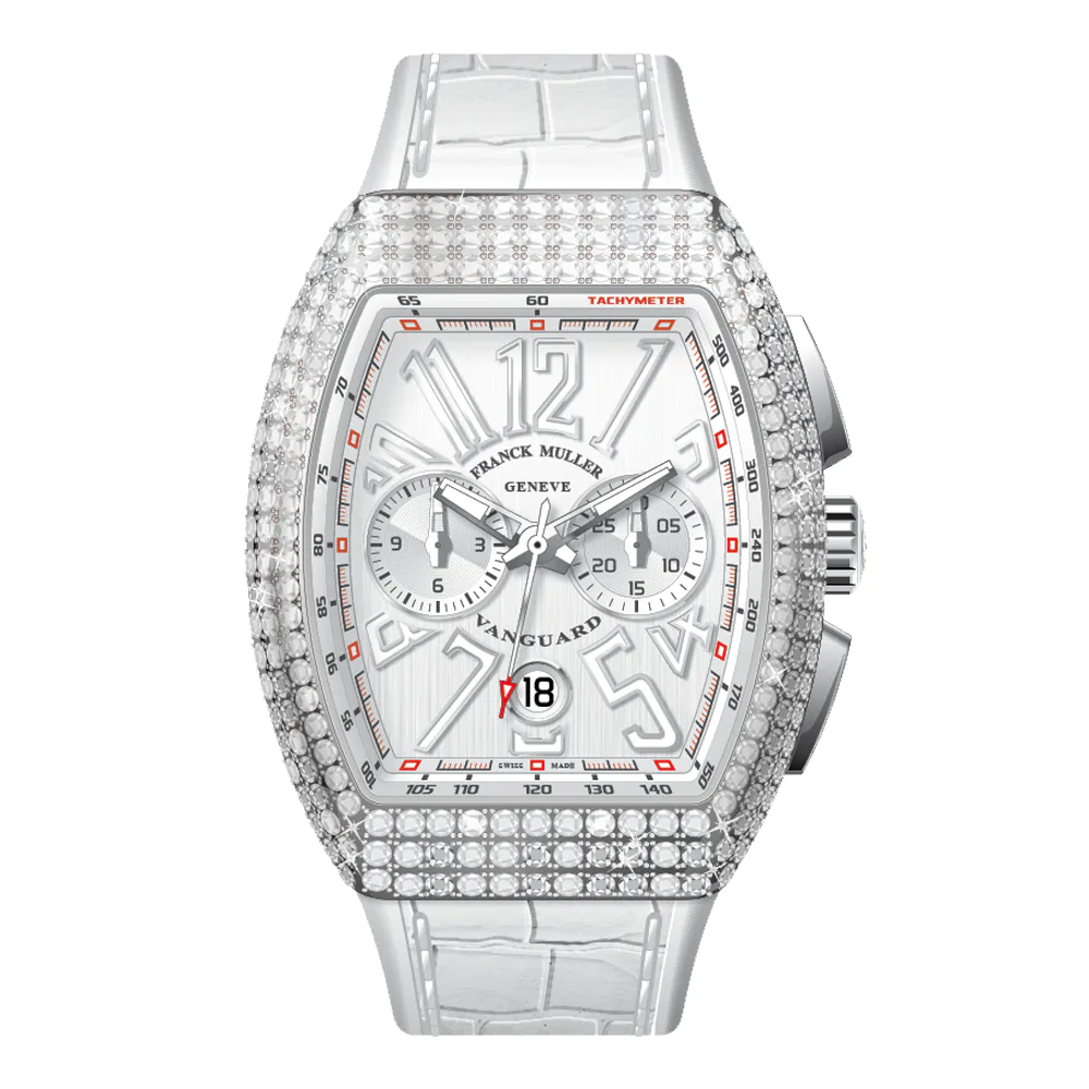 V41 Vanguard Chrono Stainless Steel White Diamonds Case - White