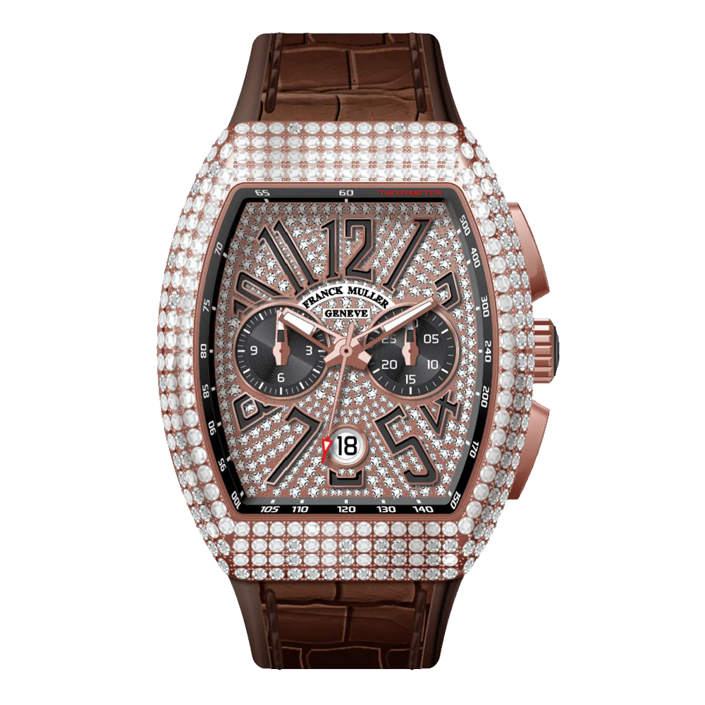 V41 Vanguard Chrono Rose Gold White Diamonds Case and Dial- Black