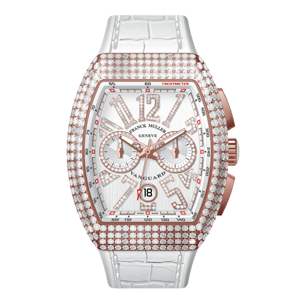 V41 Vanguard Chrono Rose Gold White Diamonds Case and Numerals - White