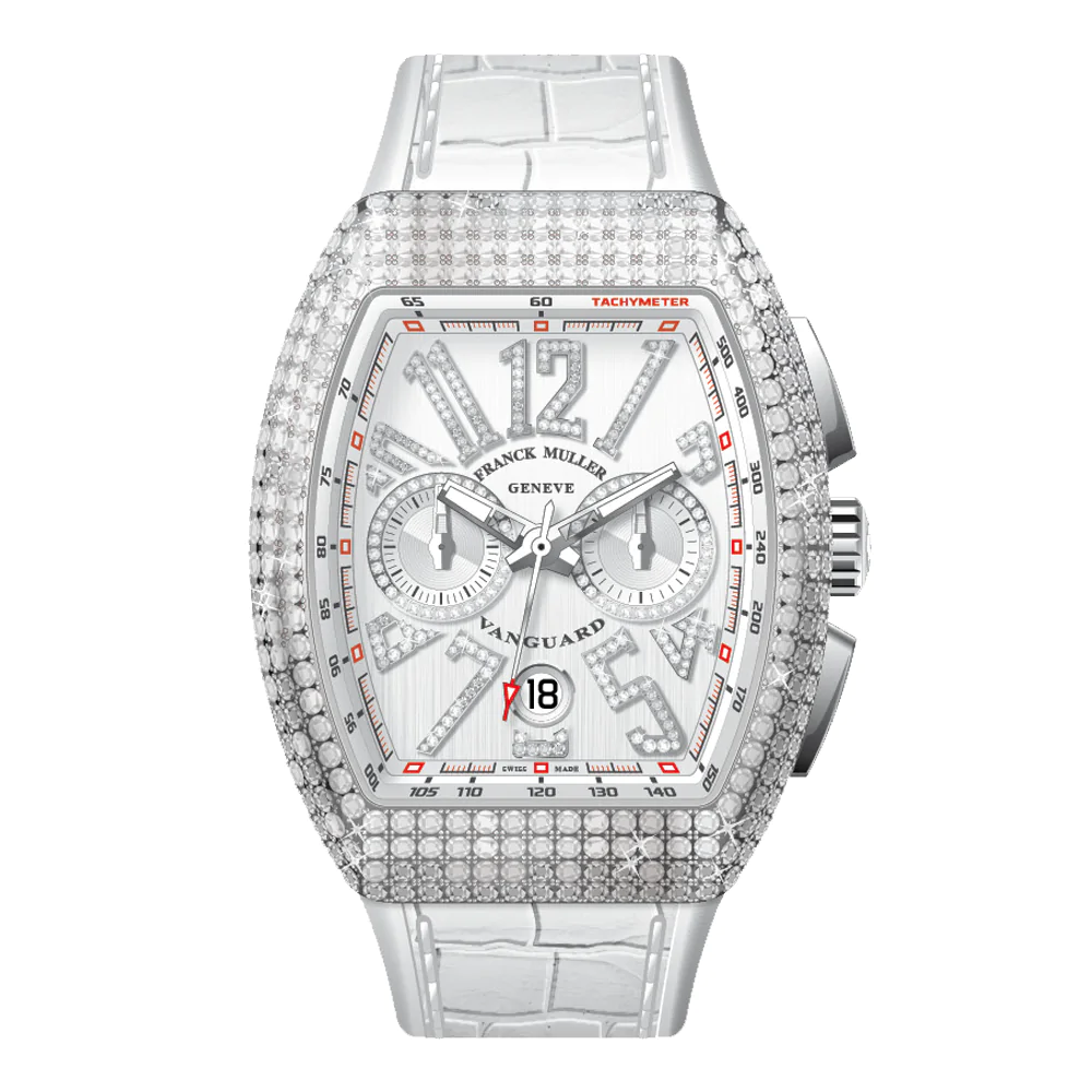 V41 Vanguard Chrono Stainless Steel White Diamonds Case and Numerals - White