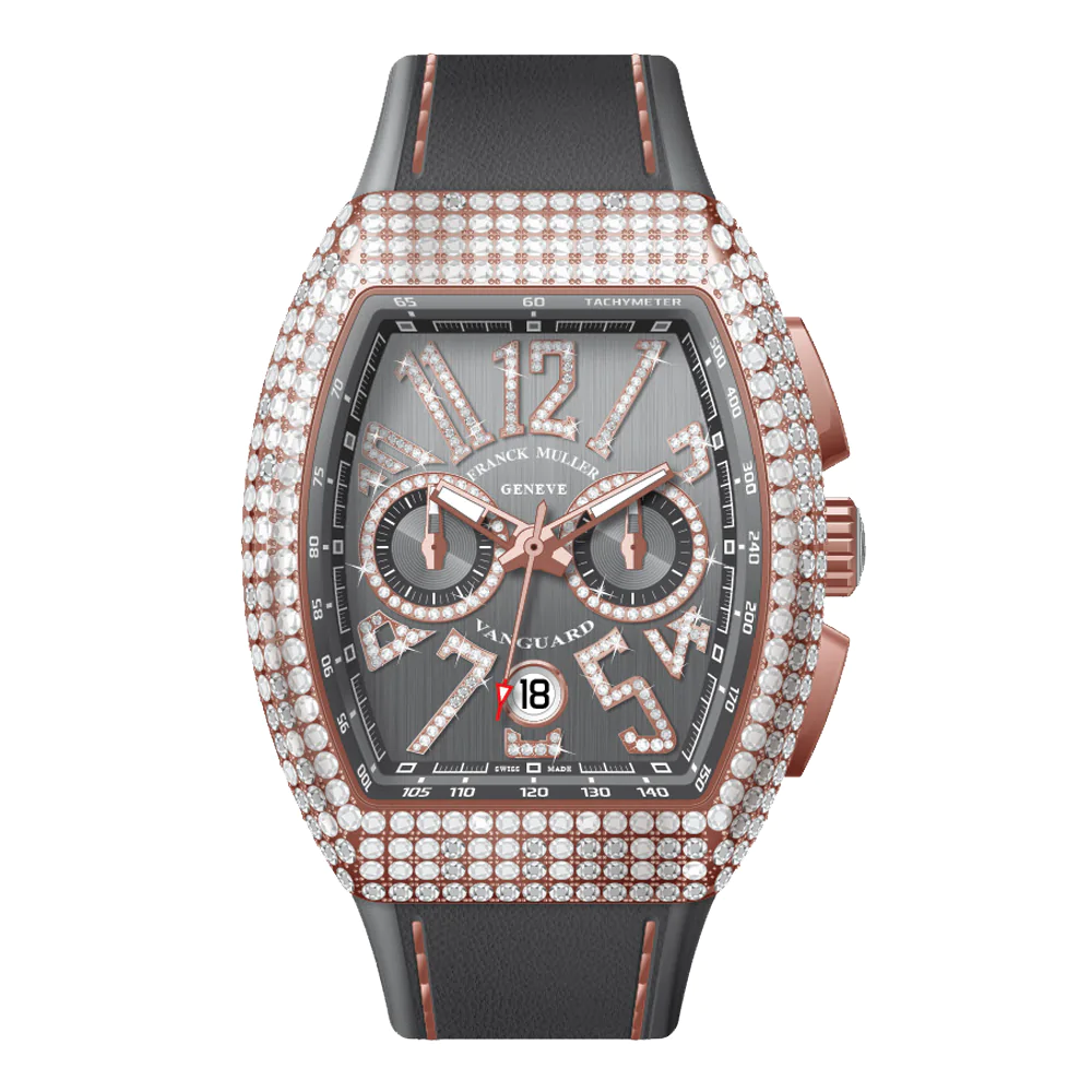 V41 Vanguard Chrono Rose Gold White Diamonds Case and Numerals - Grey