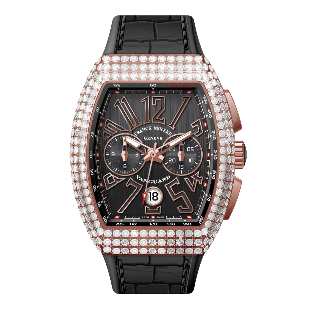 V41 Vanguard Chrono Rose Gold White Diamonds Case - Black