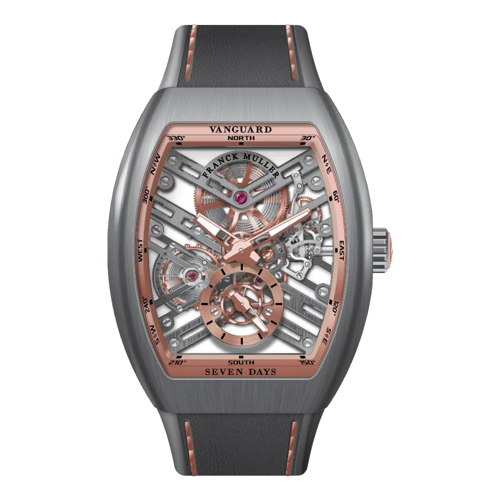 V41 Vanguard Seven Days Skeleton Brushed Titanium Rose Gold