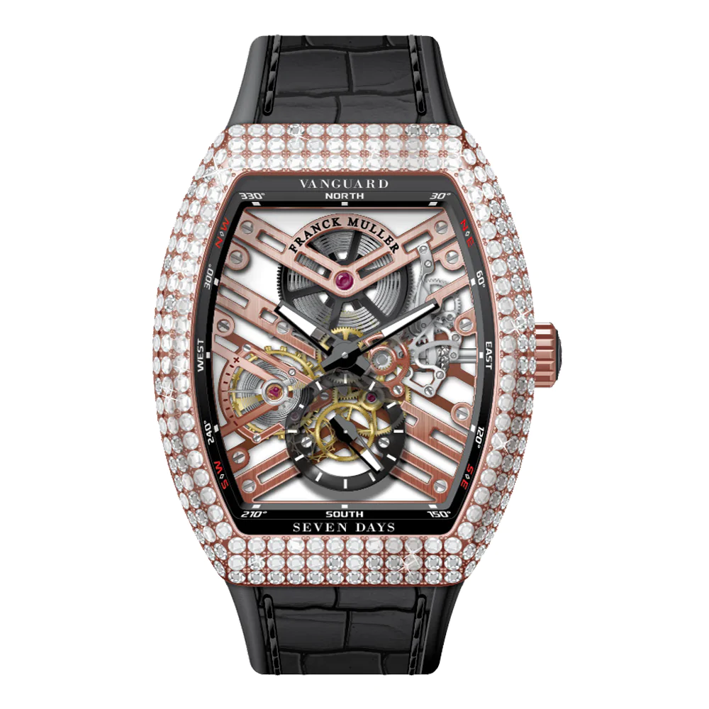 V41 Vanguard Skeleton Seven Days Rose Gold White Diamonds Case