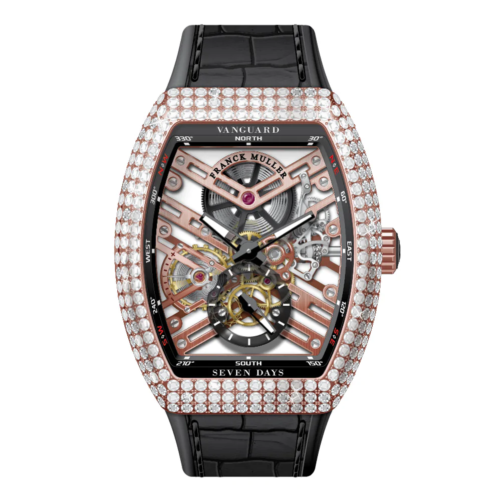V41 Vanguard Rose Gold Skeleton Seven Days Full Diamond