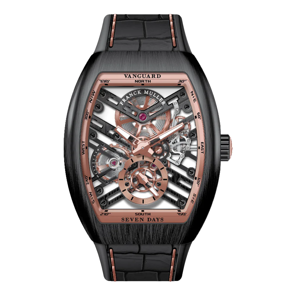 V41 Vanguard Seven Days Skeleton Brushed Black Titanium Rose Gold