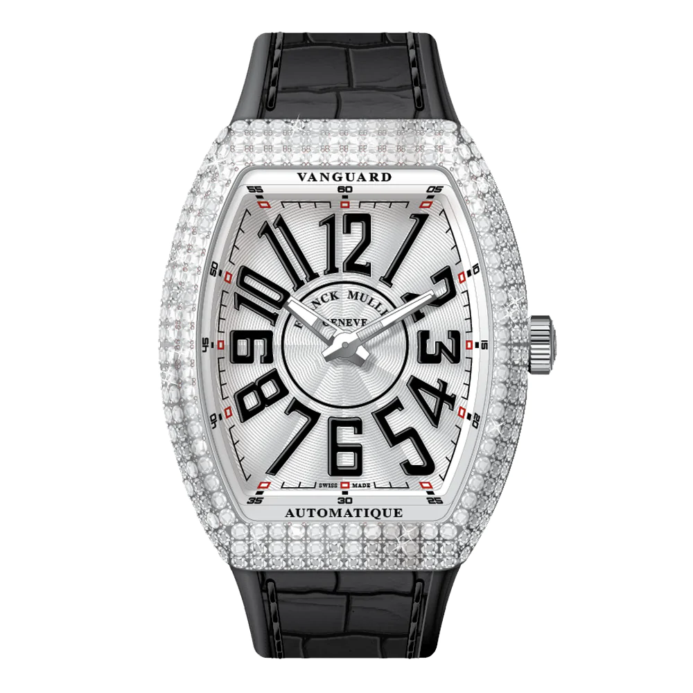 V41 Vanguard Slim Stainless Steel White Diamonds Case Black Numerals