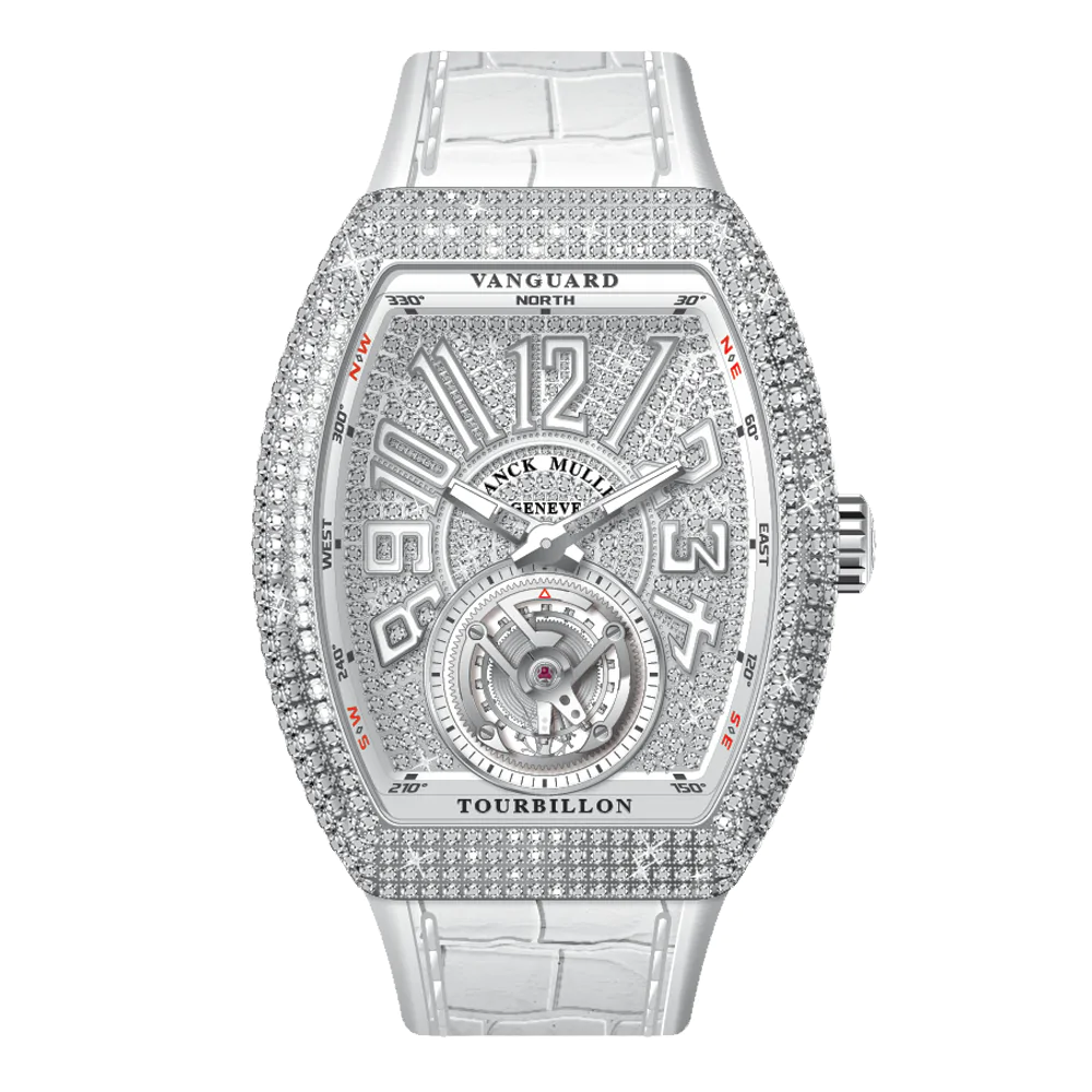 V41 Vanguard Tourbillon Stainless Steel White Diamonds Case and Dial - White