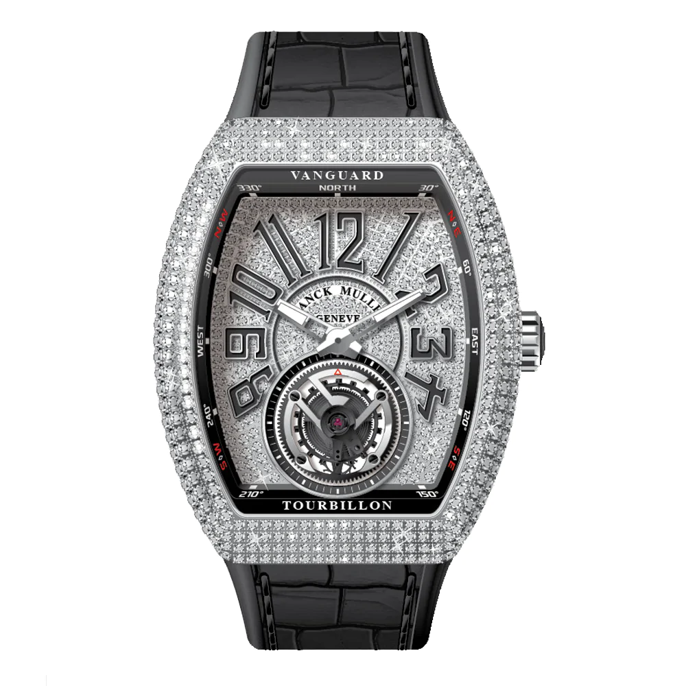 V41 Vanguard Tourbillon Stainless Steel White Diamonds Case and Dial - Black