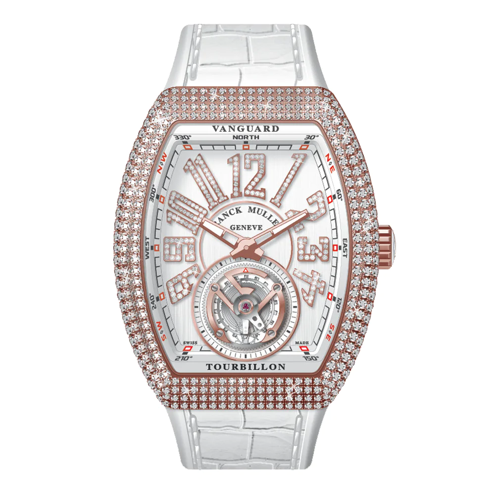 V41 Vanguard Tourbillon Rose Gold White Diamonds Case and Numerals - White