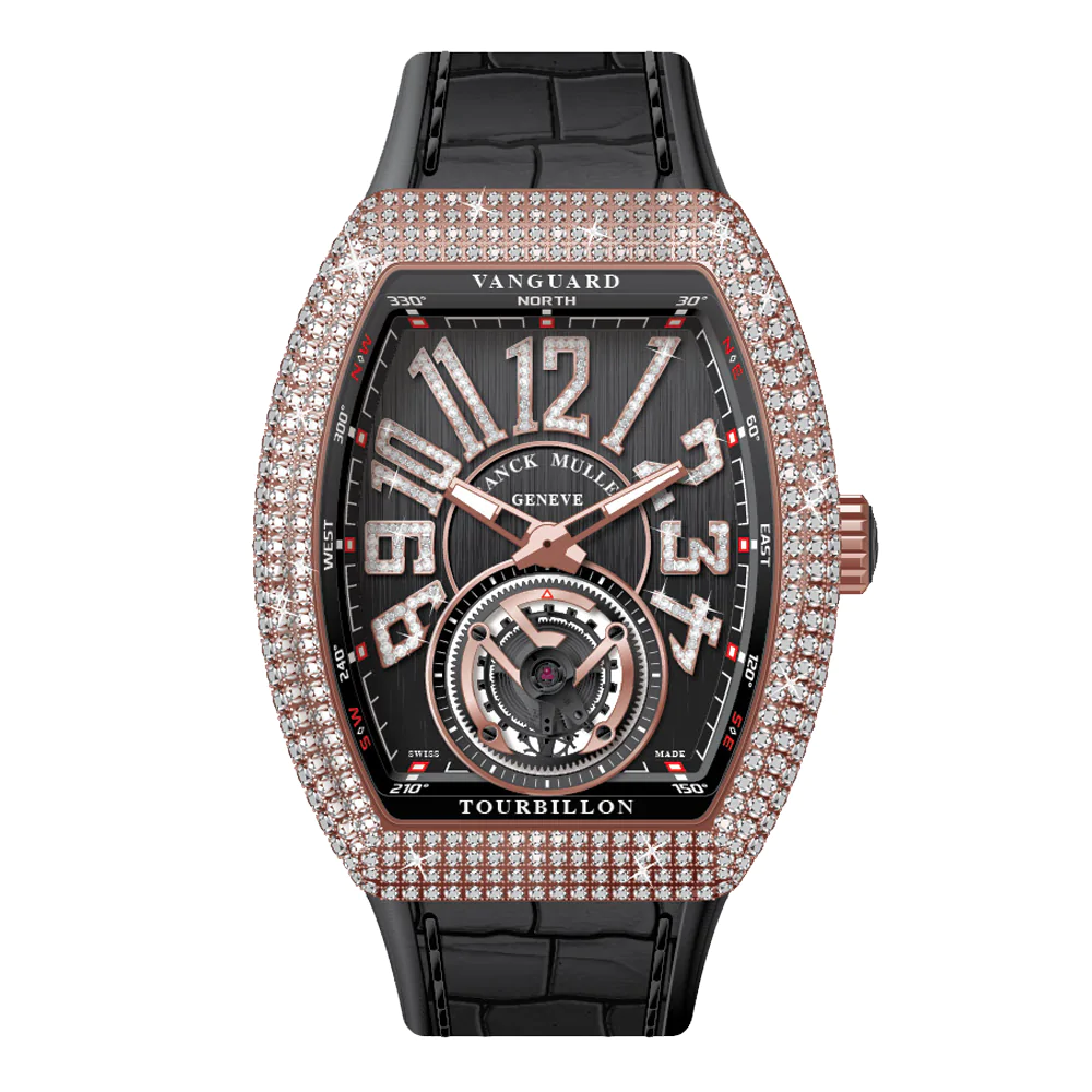 V41 Vanguard Tourbillon Rose Gold White Diamonds Case and Numerals - Black