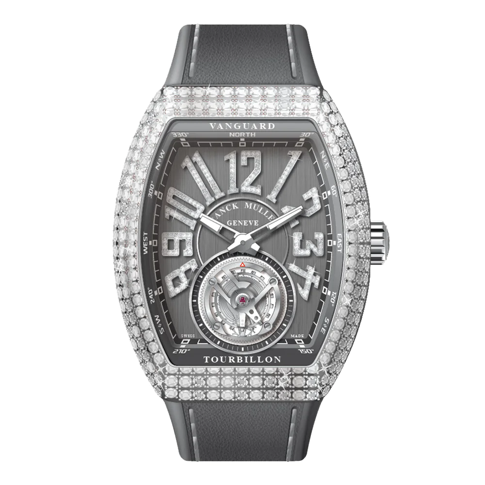 V41 Vanguard Tourbillon Stainless Steel White Diamonds Case and Numerals- Grey