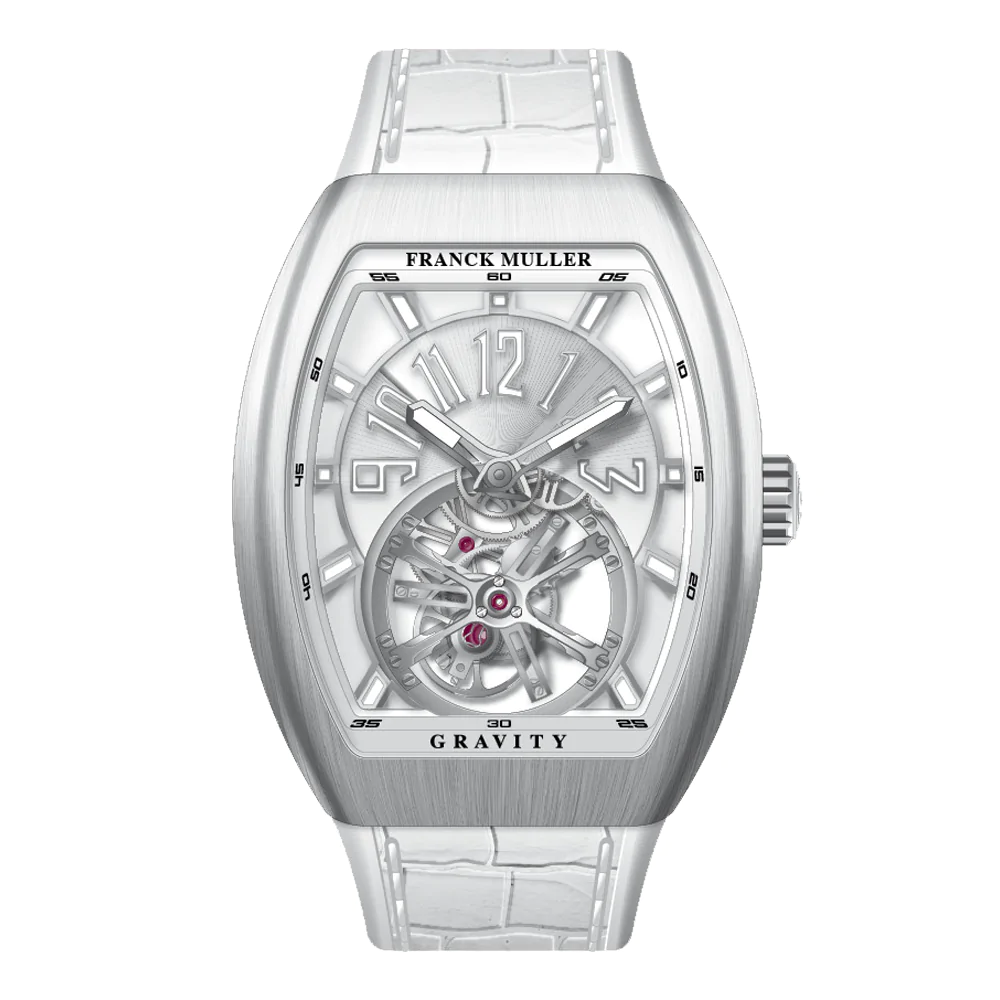 V41 Vanguard Gravity Tourbillon Brushed Stainless Steel - White
