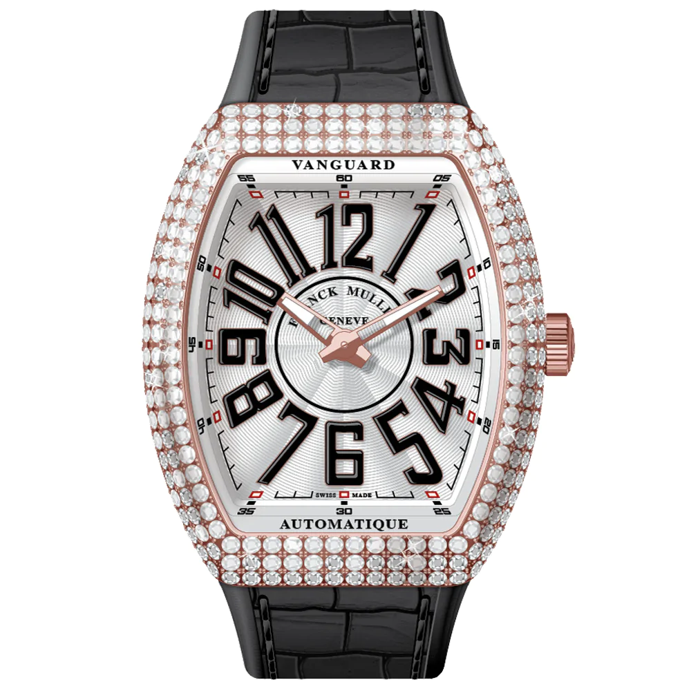 V45 Vanguard Slim Rose Gold White Diamonds Case Black Numerals
