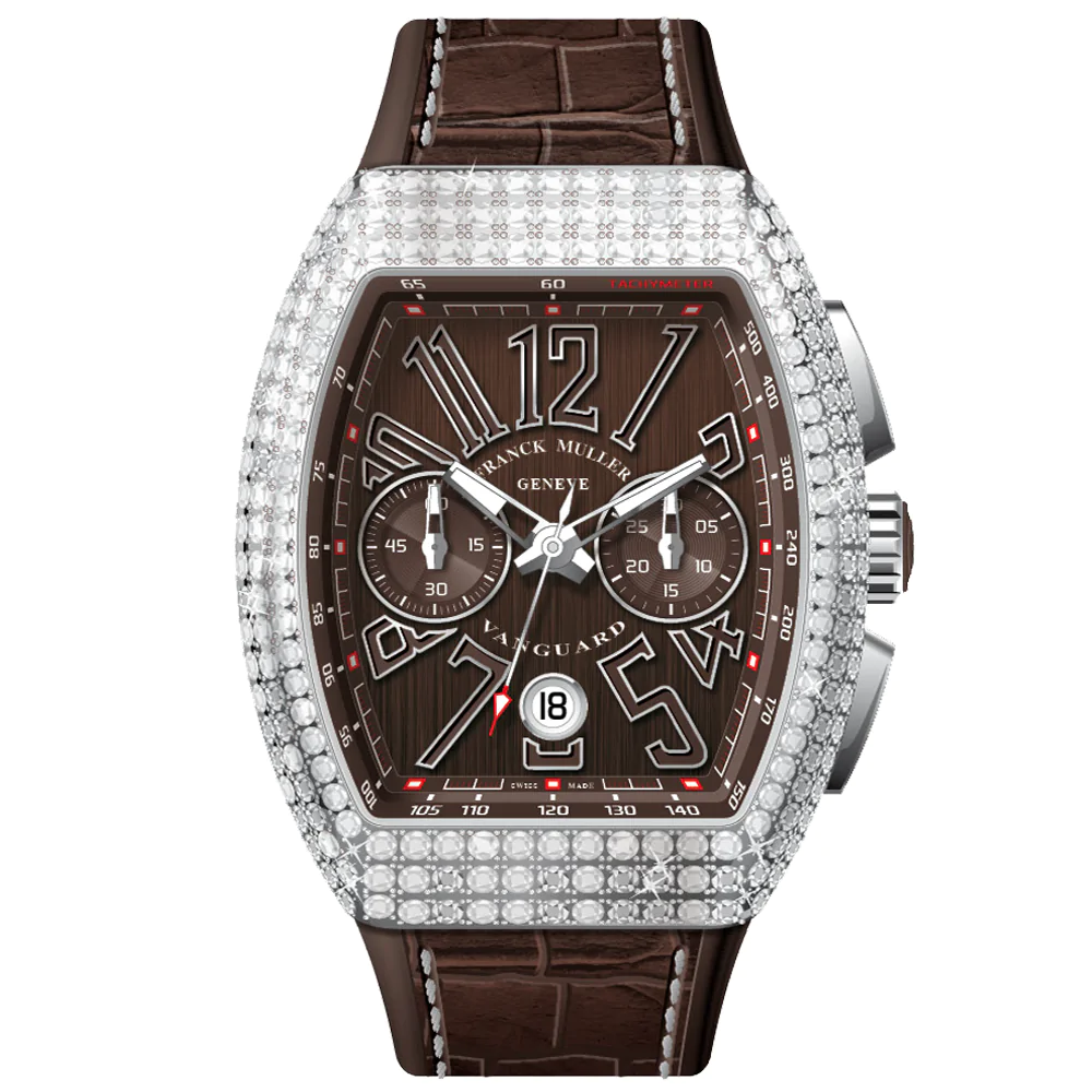 V45 Vanguard Chrono Classical White Diamonds Stainless Steel Case - Brown