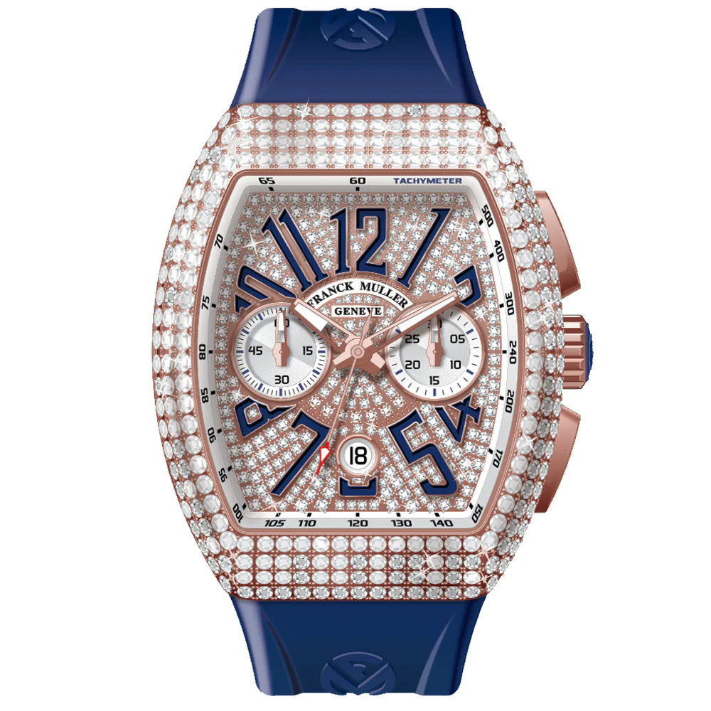 V45 Vanguard Chrono Classical Rose Gold White Diamonds Case and Dial - Blue