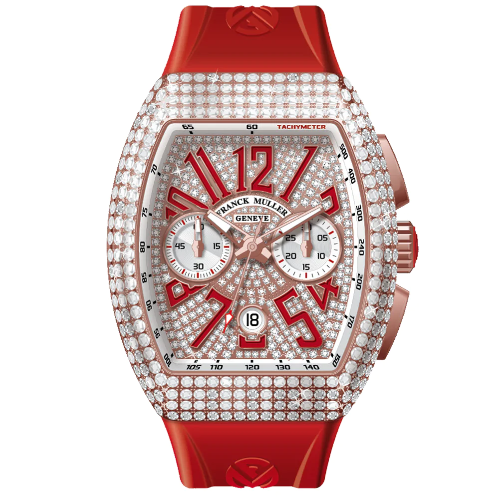 V45 Vanguard Chrono Classical Rose Gold White Diamonds Case and Dial - Red