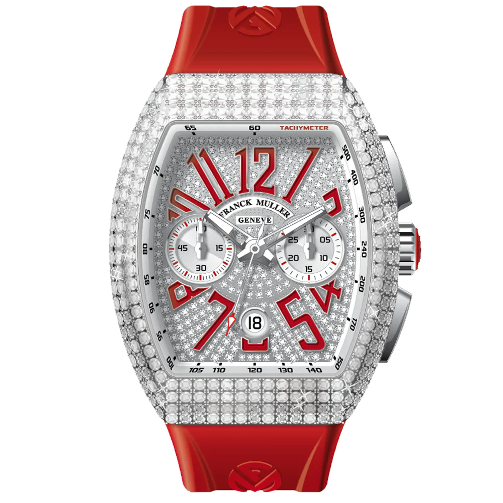 V45 Vanguard Chrono Classical White Diamonds Stainless Steel Case and Dial - Red