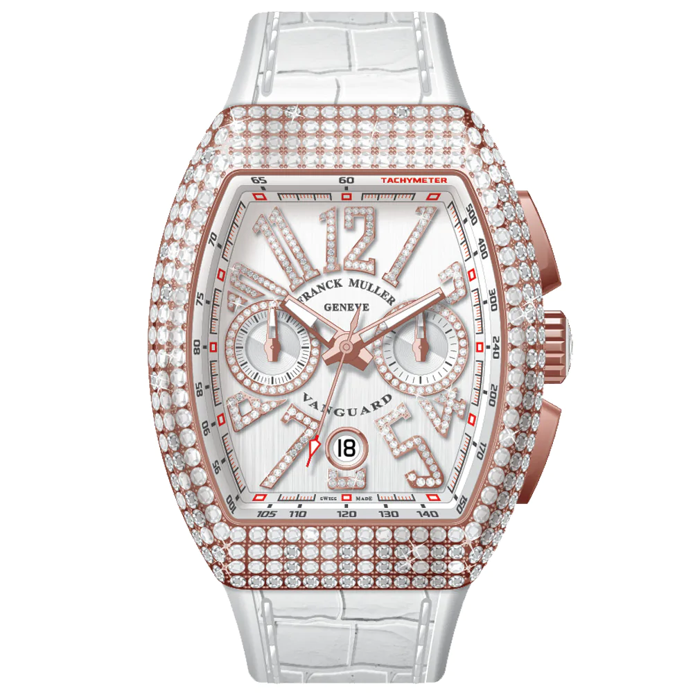V45 Vanguard Chrono Classical Rose Gold White Diamonds Case and Numerals- White