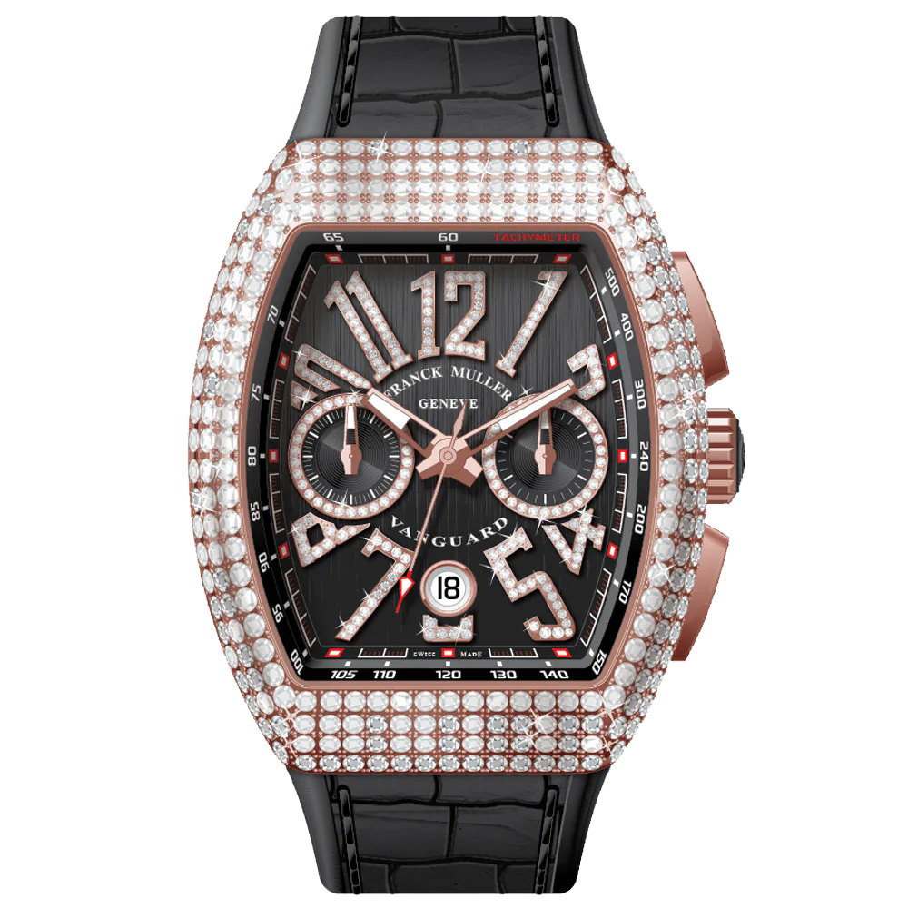 V45 Vanguard Chrono Classical Rose Gold White Diamonds Case and Numerals- Black