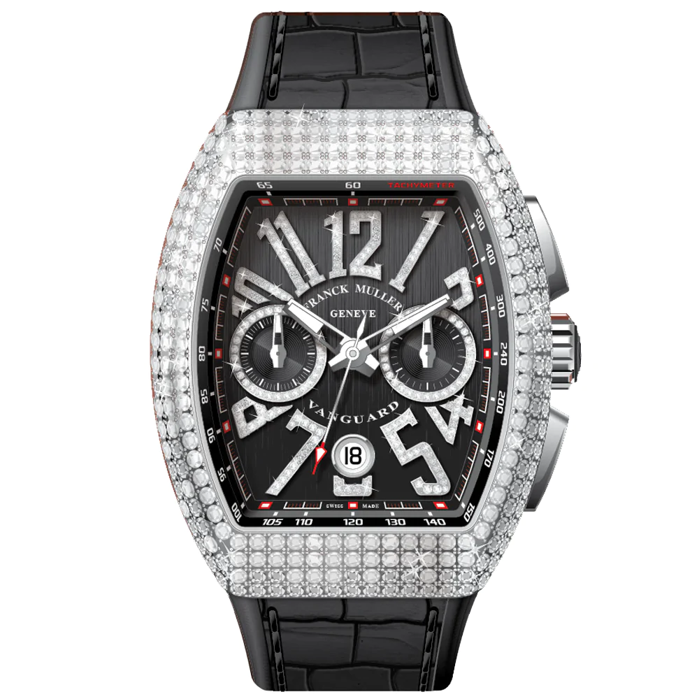 V45 Vanguard Chrono Classical White Diamonds Stainless Steel Case and Dial - Black