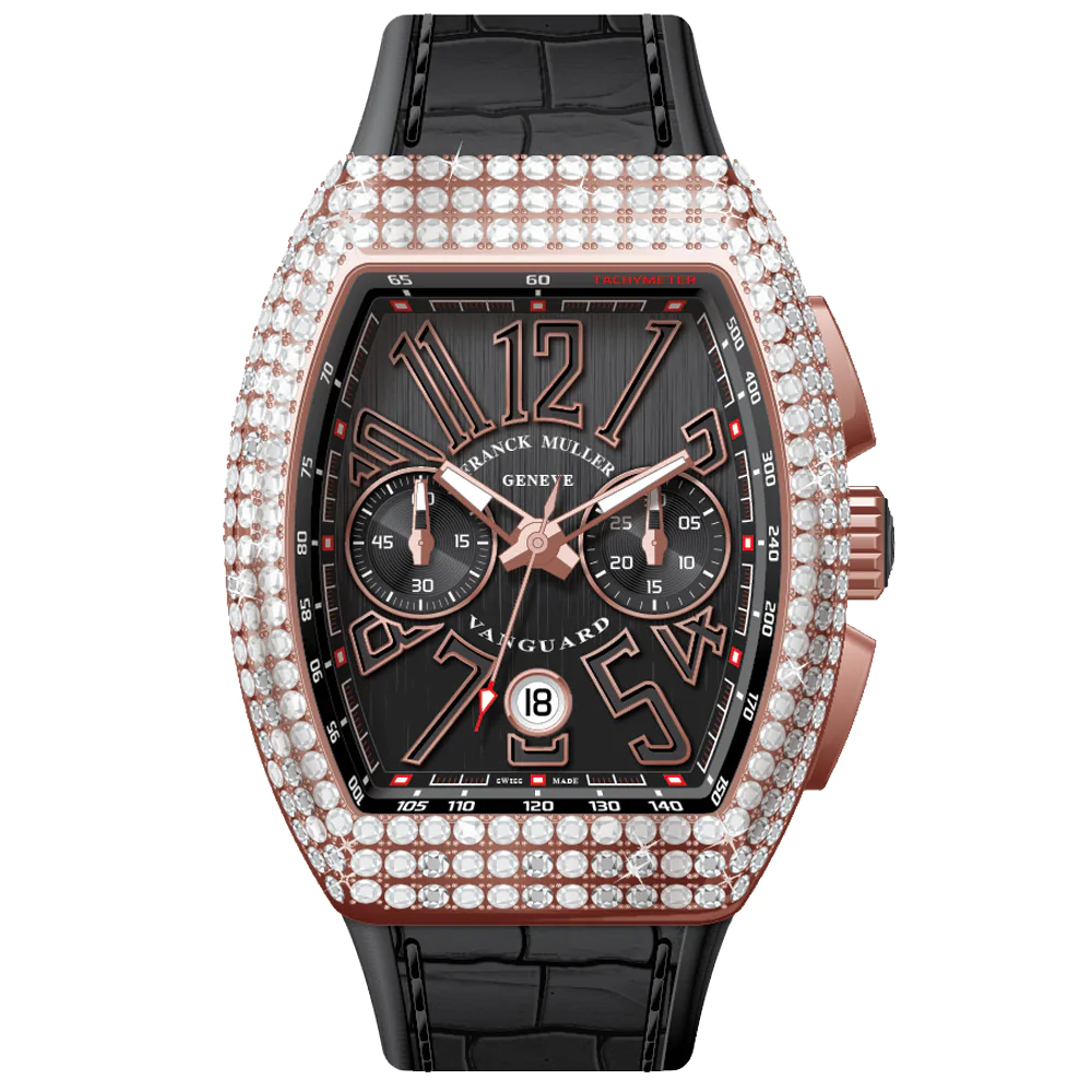V45 Vanguard Chrono Classical Rose Gold White Diamonds Case - Black