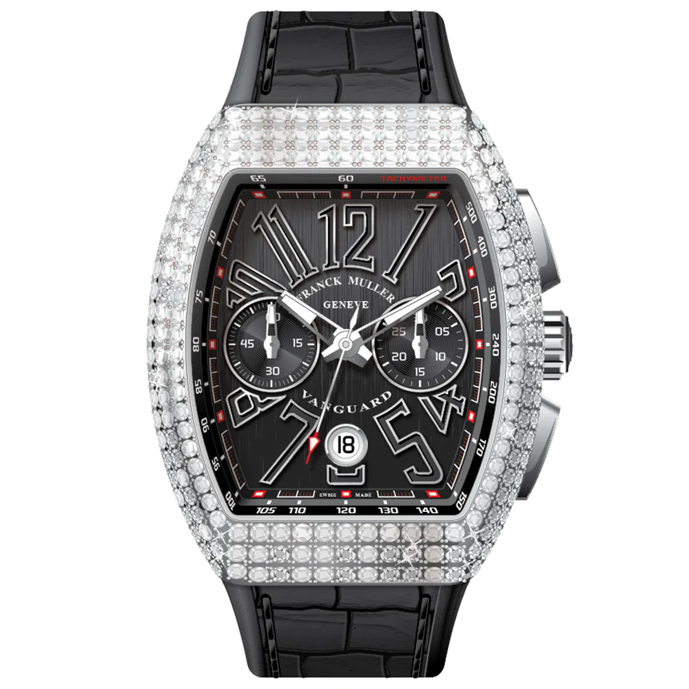 V45 Vanguard Chrono Classical White Diamonds Stainless Steel Case - Black