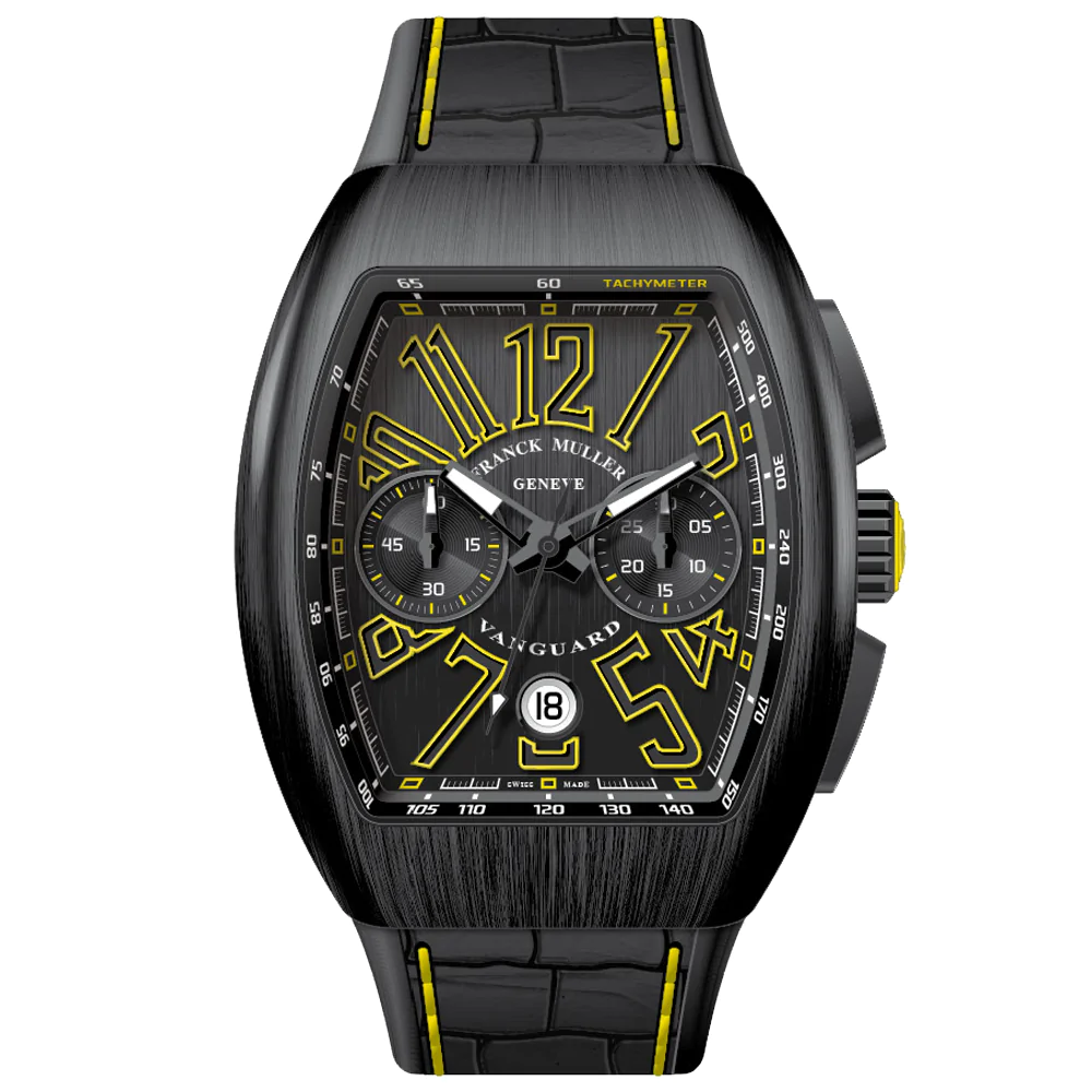 V45 Vanguard Chrono Classical Brushed Black Titanium Case - Yellow
