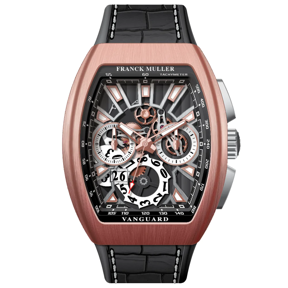V45 Vanguard Chrono Grand Date Brushed Rose Gold Stainless Steel Skeleton