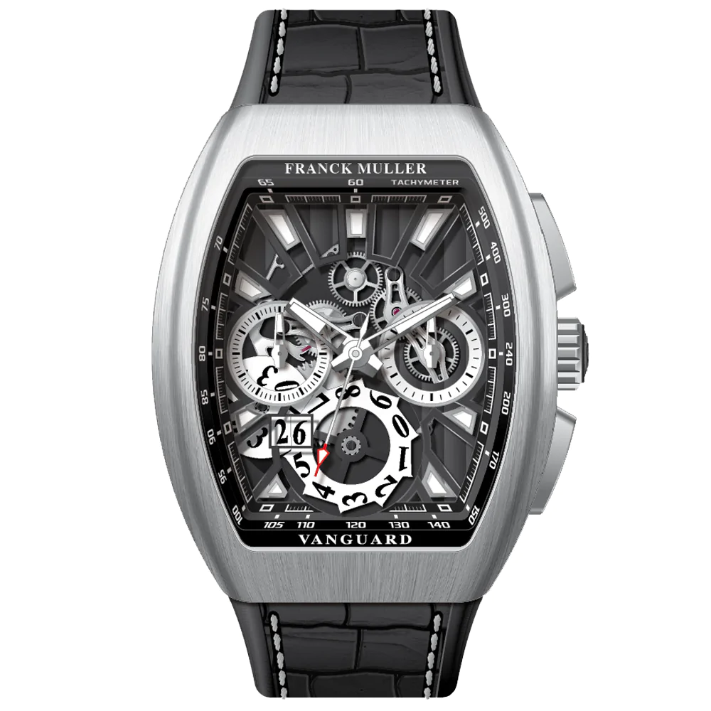 V45 Vanguard Chrono Grand Date Brushed White Gold Stainless Steel Grand Date Skeleton