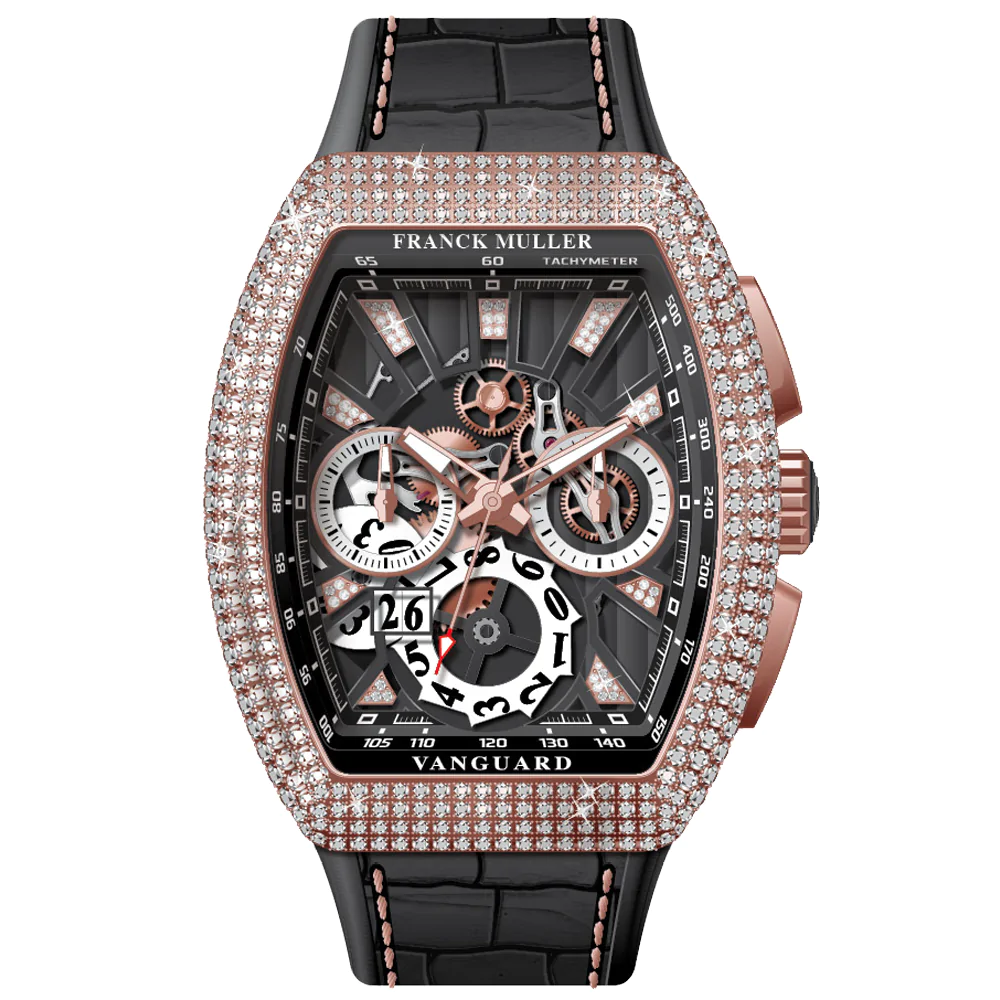 V45 Vanguard Chrono Grand Date Skeleton Rose Gold White Diamonds Case and Index