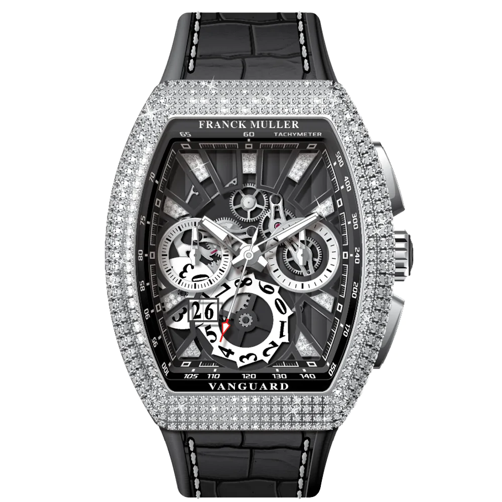V45 Vanguard Chrono Grand Date Skeleton White Gold Diamonds Case and Index