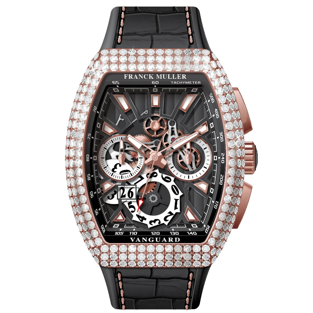 V45 Vanguard Chrono Grand Date Rose Gold Diamonds Case Skeleton