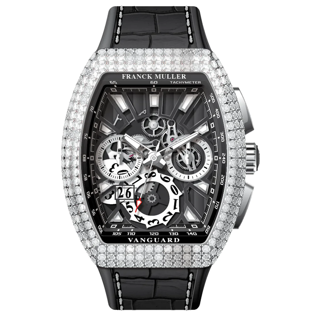 V45 Vanguard Chrono Grand Date Stainless Steel Diamonds Case Skeleton
