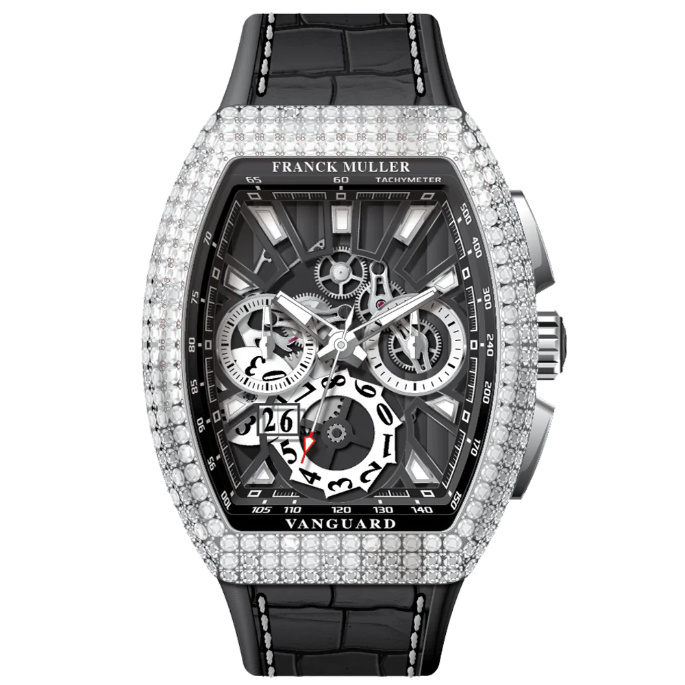 V45 Vanguard Chrono Grand Date White Gold Diamonds Case Skeleton
