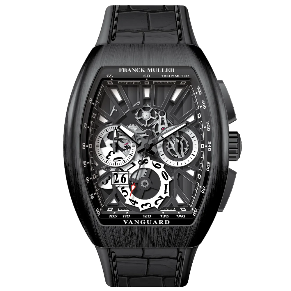 V45 Vanguard Chrono Black Brushed Titanium Grand Date Case Skeleton