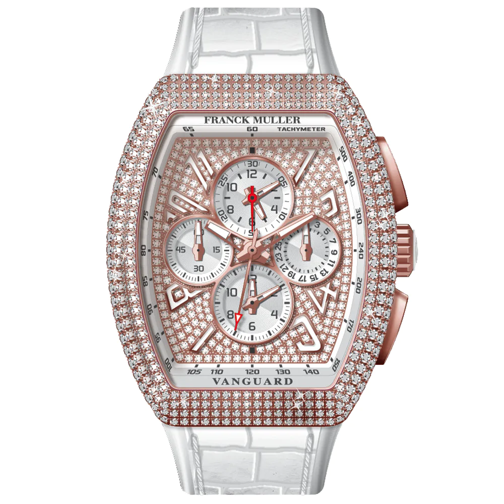 V45 Vanguard Chrono Master Banker Rose Gold Diamonds Case and Dial - White