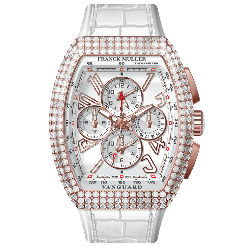 V45 Vanguard Chrono Master Banker Rose Gold Diamonds Case - White
