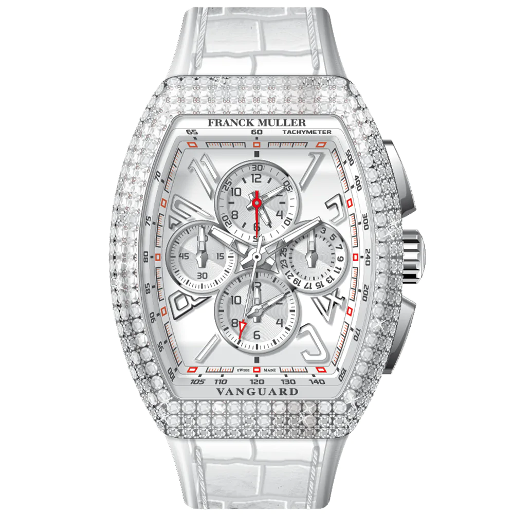 V45 Vanguard Chrono Master Banker Stainless Steel Diamonds Case - White