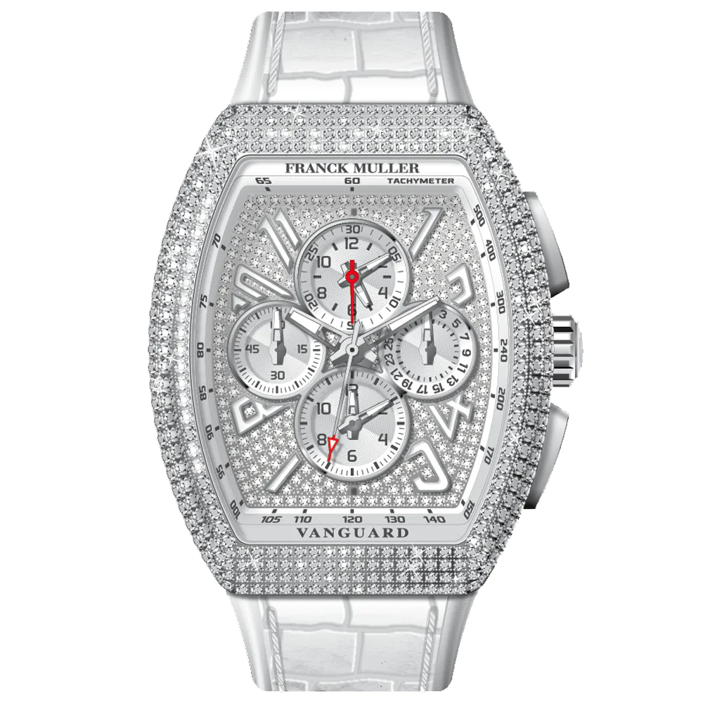 V45 Vanguard Chrono Master Banker Stainless Steel Diamonds Case and Dial - White