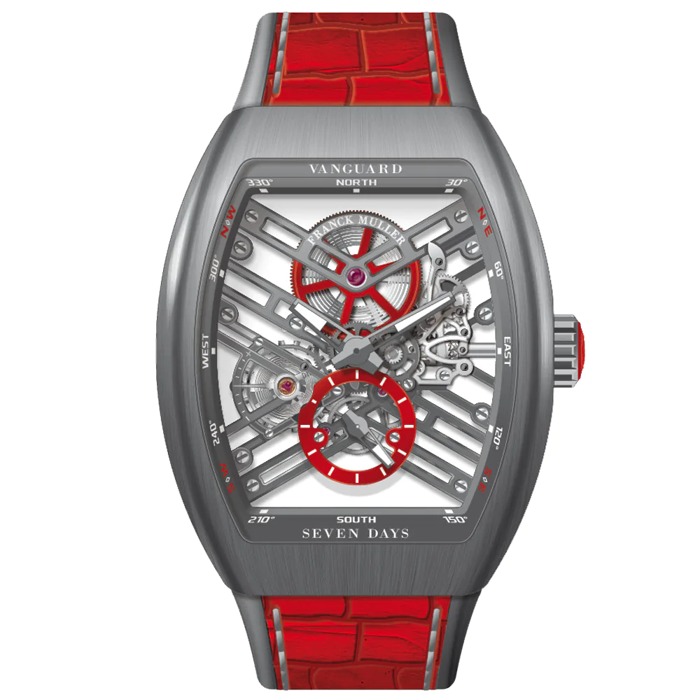 V45 Vanguard Brushed Titanium Seven Days Skeleton - Red