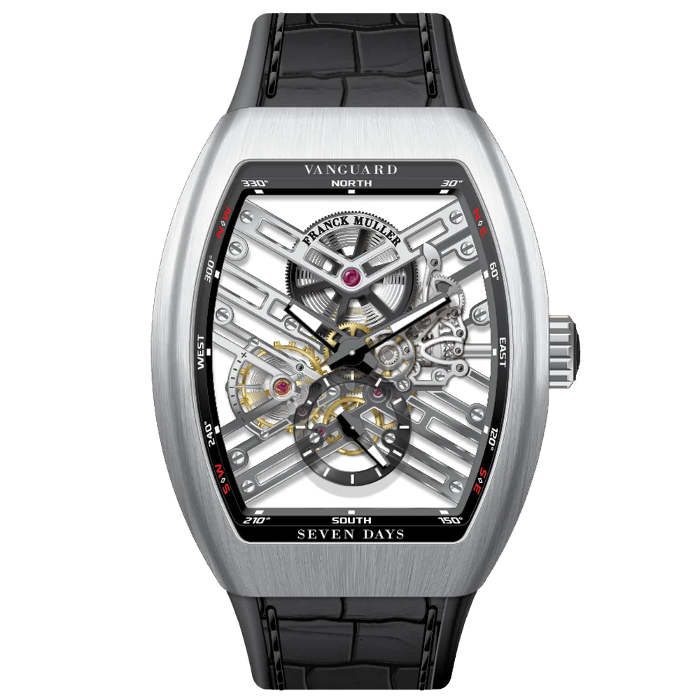 V45 Vanguard Brushed Stainless Steel Seven Days Skeleton