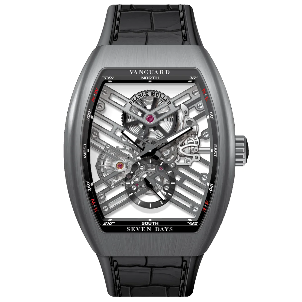 V45 Vanguard Brushed Titanium Seven Days Skeleton - Black