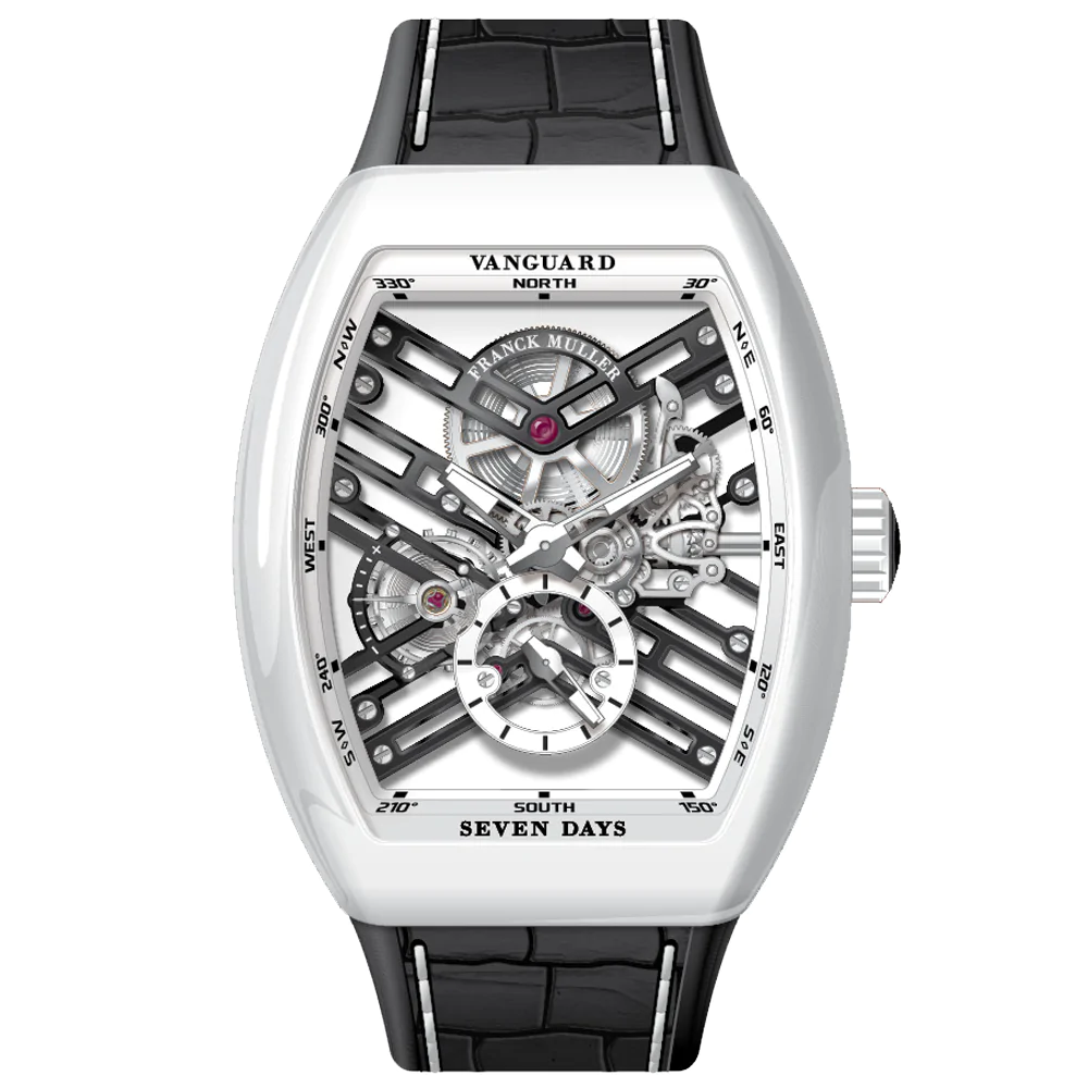 V45 Vanguard White Titanium Seven Days Skeleton - Black & White