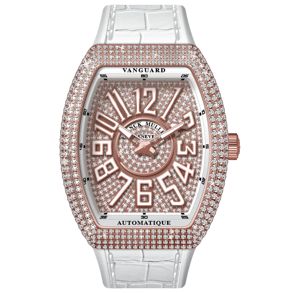 V45 Vanguard Slim Rose Gold White Diamonds Case and Dial - White