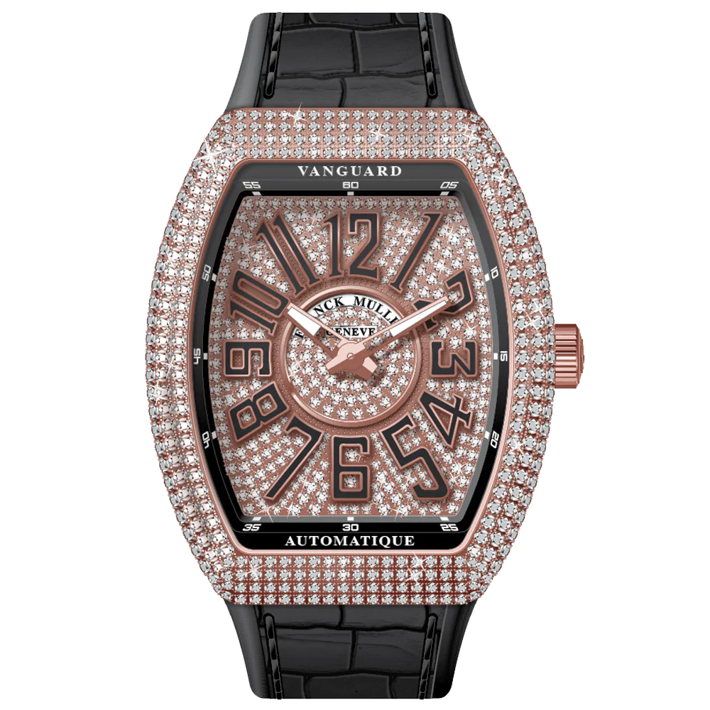 V45 Vanguard Slim Rose Gold White Diamonds Case and Dial Black Numerals