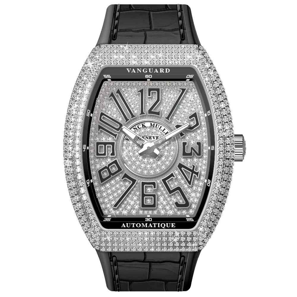 V45 Vanguard Slim Stainless Steel White Diamonds Case and Dial Black Numerals