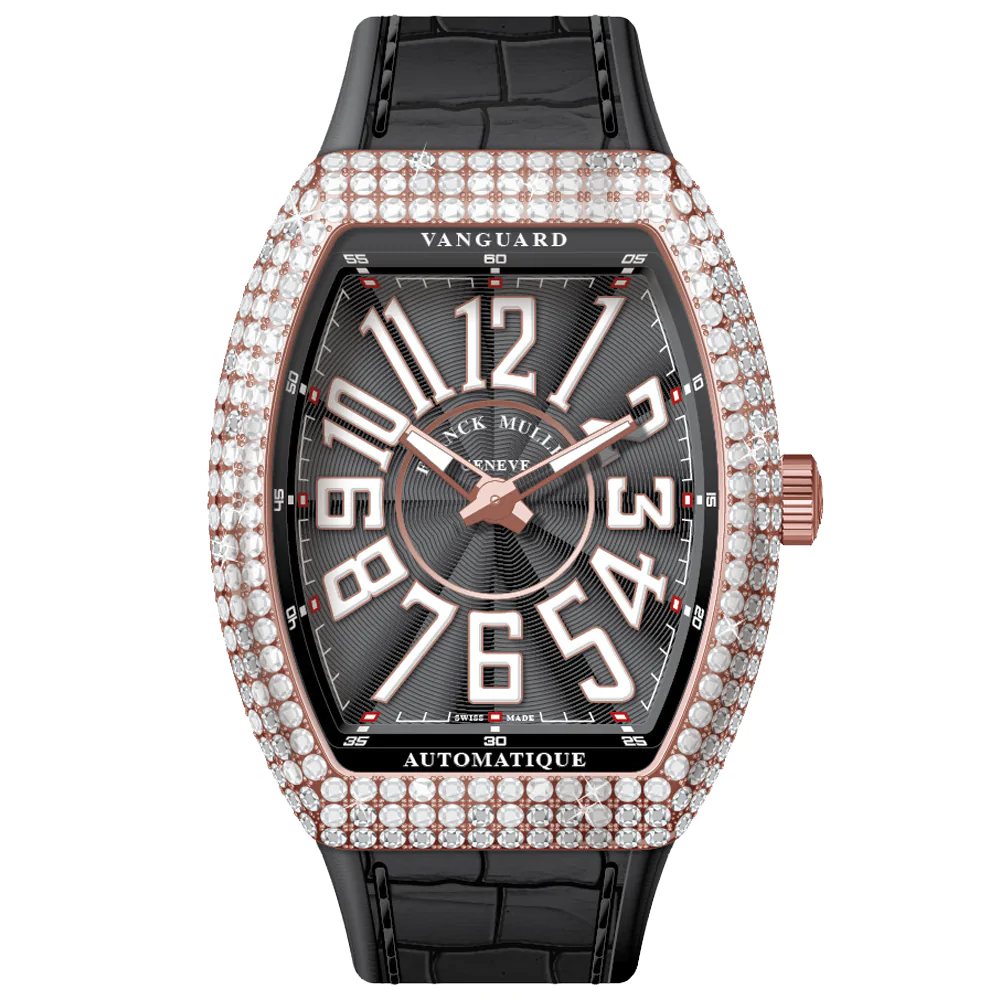 V45 Vanguard Slim Rose Gold White Diamonds Case White Numerals