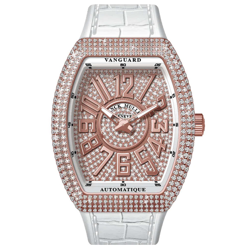 V45 Vanguard Slim Rose Gold White Diamonds Case and Dial - White